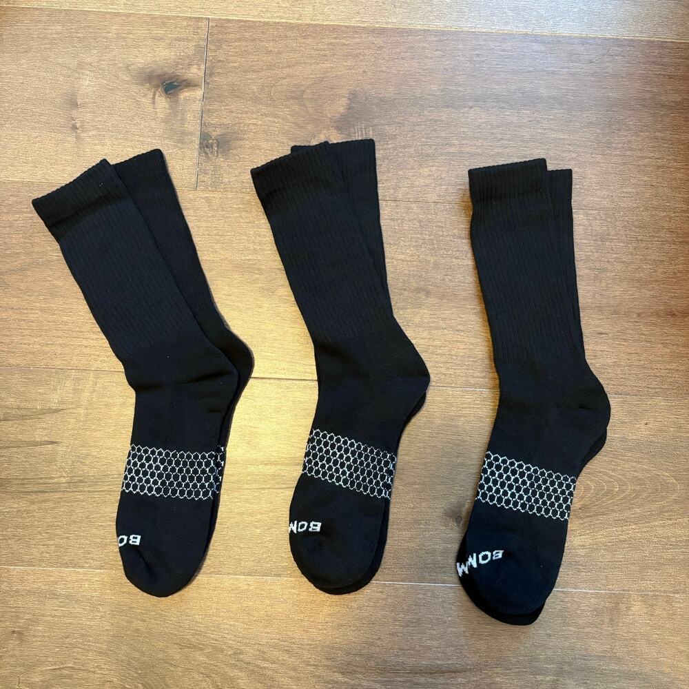 Bombas Men's Solids Calf Socks Lot of 3 Pairs Black White size Large NEW